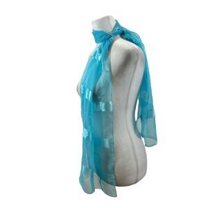 Ladies Basha Made in‎ Italy Turquoise Sheer and Satin Scarf